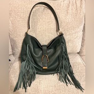 G.I.L.I. Jill Martin Hobo Bag Large Green Pebbled Leather Fringe w/Tassel